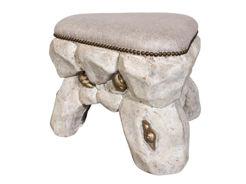 VINTAGE CARVED WHITE STOOL