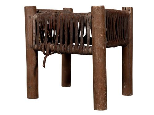 ANTIQUE WOVEN LEATHER STOOL - REVIVAL HOME