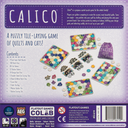Calico back of the box, buy the puzzle pattern matching board game from OOT Games