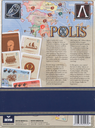 Polis 2nd Edition back of the box, buy the two player board game from Out of Town Games