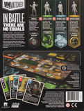 Back of the box of Unmatched Cobble and Fog . Buy the two player game from Out of Town Games