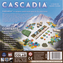 Cascadia back of the box, buy the puzzle pattern matching board game from Boardgamist