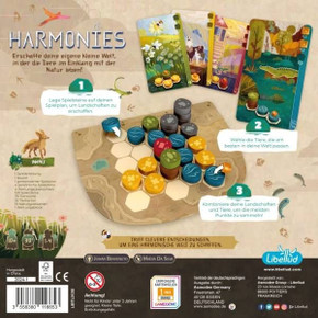 Back of the box of Harmonies – buy now from Boardgamist