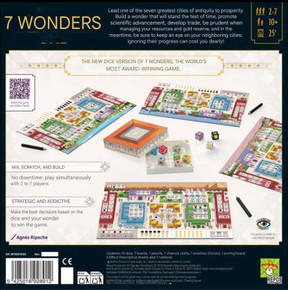 Back of the box of 7 Wonders Dice – buy now from Boardgamist.