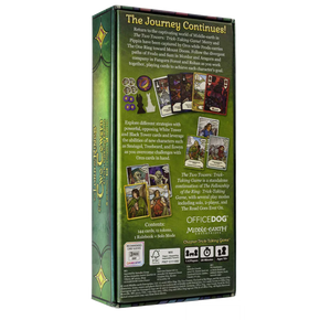 Back of the box of ‘The Lord of the Rings The Two Towers Trick Taking Game’ – buy now from Boardgamist.