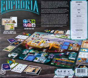Back of the box of Euphoria: Build a Better Dystopia - Buy Stonemaier Board Games from Out of Town Games