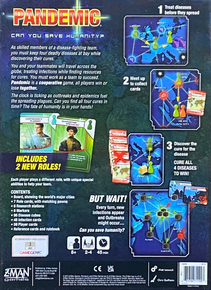 Pandemic (2013) back of the box, buy the cooperative board game from Boardgamist UK