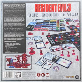 Resident Evil 3 back of the box, buy the board game from Out of Town Games