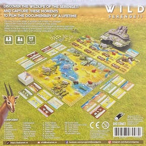 Wild Serengeti back of the box, buy the board game from OOT Games Wild Serengeti back of the box, buy the board game from OOT Games