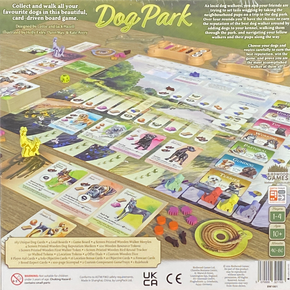 Back of the box of Dog Park - Buy great board games from Out of Town Games Back of the box of Dog Park - Buy great board games from Out of Town Games