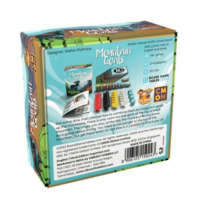 Back of the box of ‘Mountain Goats’ – buy now from Boardgamist.