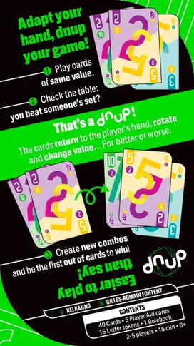 Back of the box for dnup - buy now at Boardgamist