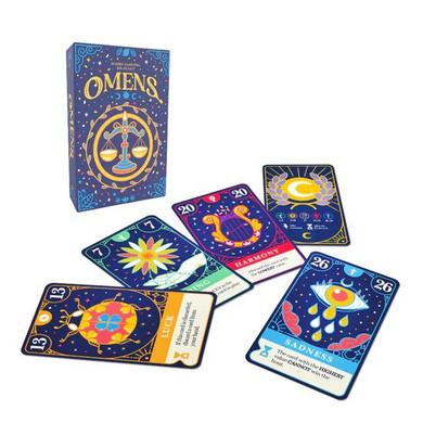 Back of the box of ‘Omens’ – buy now from Boardgamist.