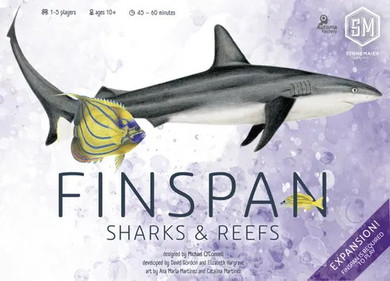 Buy Finspan: Sharks and Reefs Expansion from Boardgamist – Expand your underwater ecosystem with sharks and coral reefs.