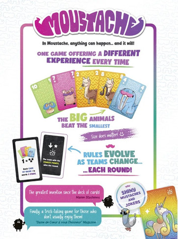 Back of the box of Moustache – buy now from Boardgamist.