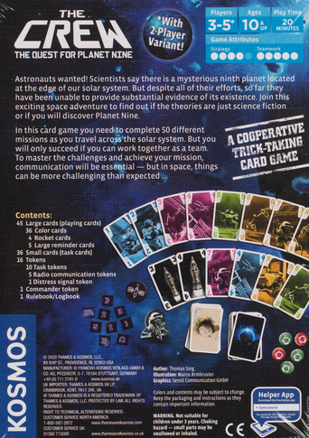 The Crew: Quest for Planet Nine back of the box buy the trick-taking card game from Out of Town Games