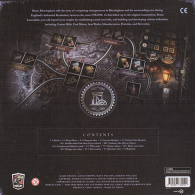 Back of the box of  Brass Birmingham. Boardgamist UK