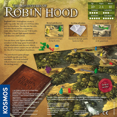 Back of the box of The Adventures of Robin Hood,  Buy Brilliant Family Games from Out of Town Games