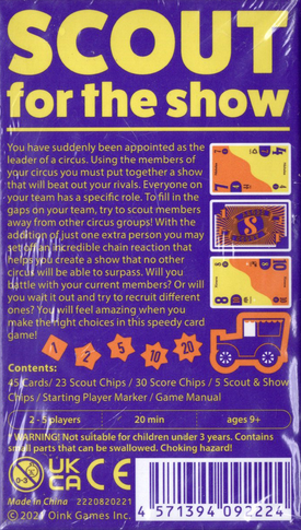 Scout back of the box buy Oink Games from Boardgamist