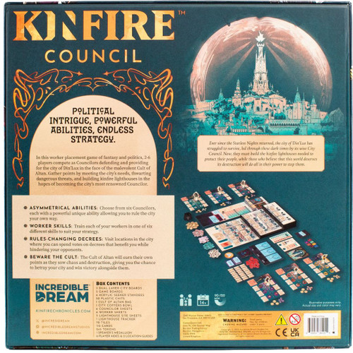 Back of box Kinfire Council Boardgamist