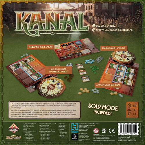 Back of the box of Kanal – buy now from Boardgamist