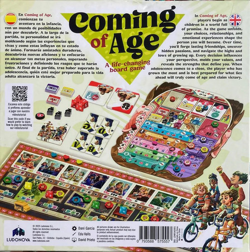 Back of the box of Coming of Age – buy now from Boardgamist.