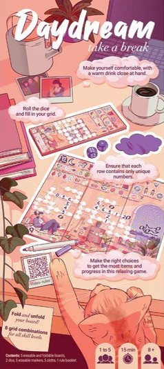 Back of the box of Daydream – buy now from Boardgamist