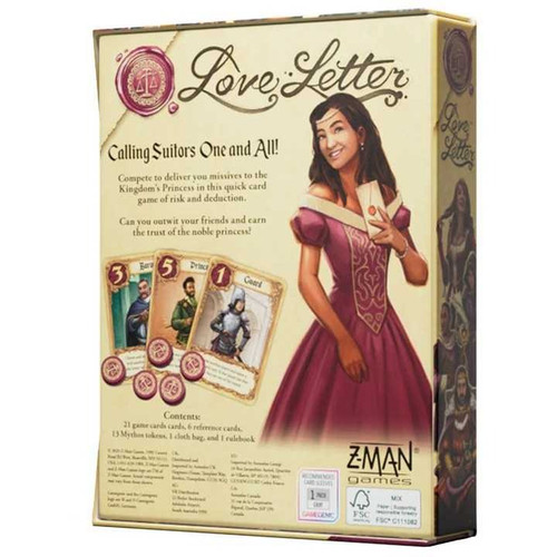 Back of the box of Love Letter Classic Eco Box – buy now from Boardgamist.