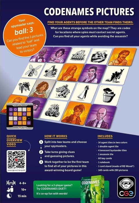 Back of box - Codenames Pictures board game - buy now from Boardgamist UK