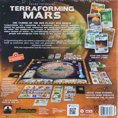 Terraforming Mars back of the box, buy the award winning strategy game from Out of Town Games