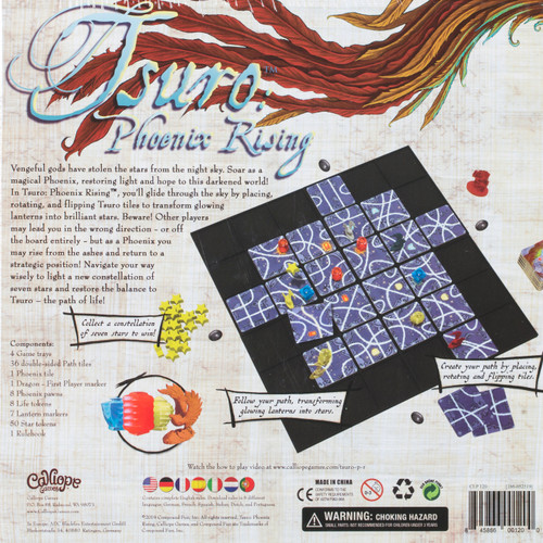 Tsuro Phoenix Rising back of the box buy the family strategy board game from Out of Town Games