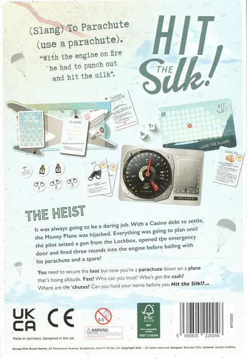 Hit the Silk! Back of the Box. Buy the Party Game from Out of Town Games