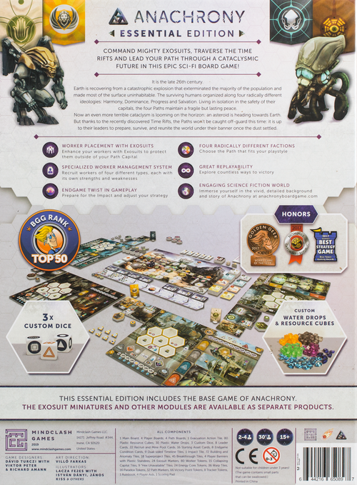 Anachrony: Essential Edition back of the box, buy the board game from OOT Games
