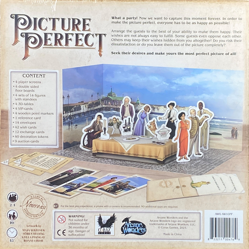 Picture Perfect back of the box, buy the board game from Out of Town Games