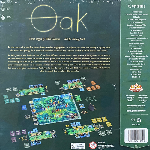 Oak back of the box, buy the board game from Out of Town Games