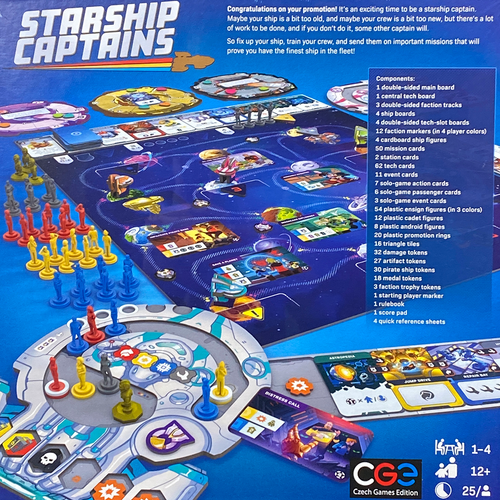 Starship Captains back of the box, buy the strategy board game from Out of Town Games