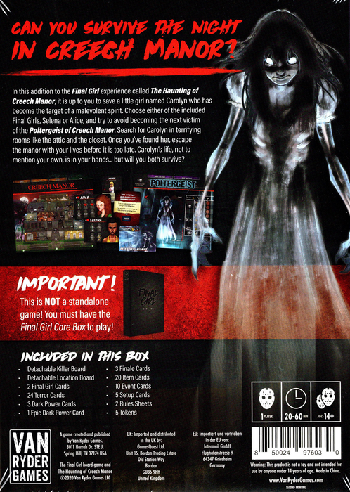 Final Girl Haunting of Creech Manor Expansion back of the box buy the solo game from Boardgamist UK.