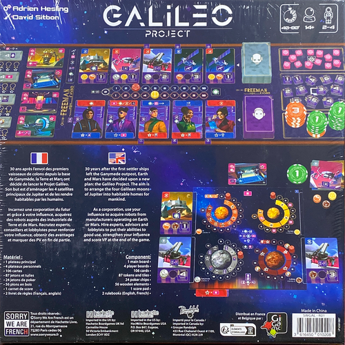 Back of the box of Galileo Project - Buy board games from Out of Town Games