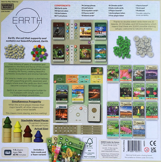 Back of the box of Earth - buy from Out of Town Games