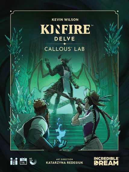 Buy Kinfire Delve: Callous’ Lab board game now from Boardgamist UK — front of box