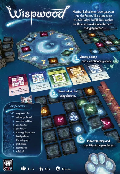 Back of the box of Wispwood - Buy now from Boardgamist UK.