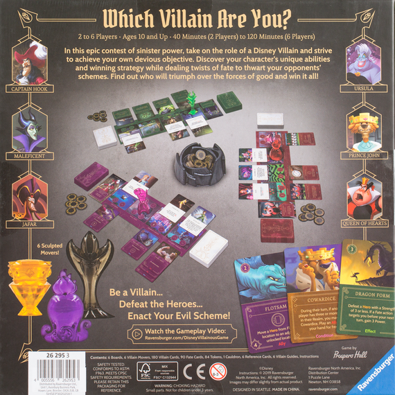 Back of the box of Disney Villainous. Buy the card game from Out of Town Games