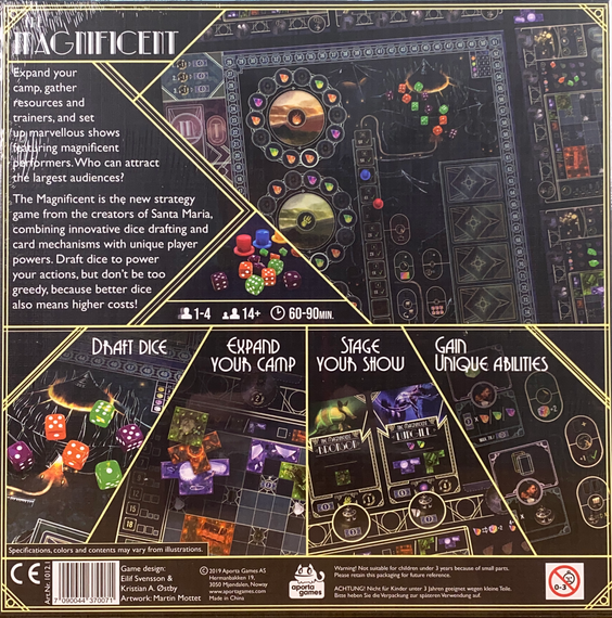 Back of the box of Magnificent. Buy the strategy board game from Out of Town Games