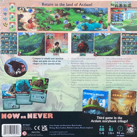 Back of the box of Now or Never - Buy Ryan Laukat Board Games from Out of Town Games