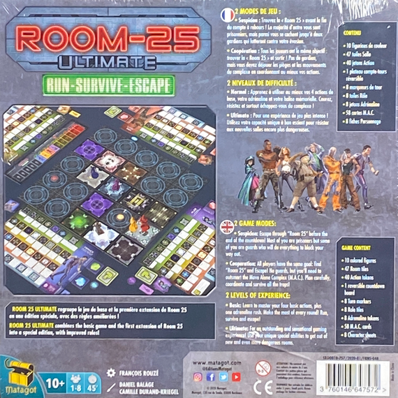 Room 25 Ultimate back of the box, buy the board game from Out of Town Games