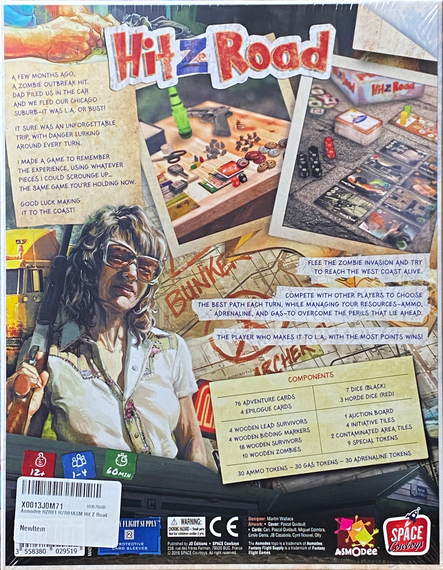 Back of the box of Hit Z Road board game,  Buy the best board Games from Out of Town Games