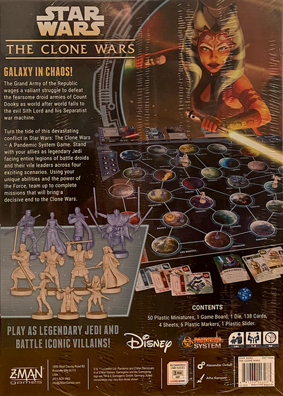 Star Wars The Clone Wars (Pandemic System) back of the box, buy the cooperative board game from Out of Town Games