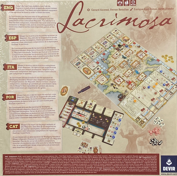 Lacrimosa back of the box, buy the strategy board game from Out of Town Games