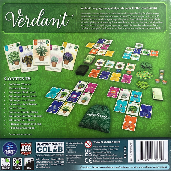 Verdant Kickstarter Edition back of the box, buy the puzzle pattern matching board game from OOT Games