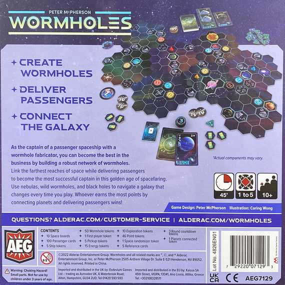 Wormholes back of the box, buy the board game from Out of Town Games